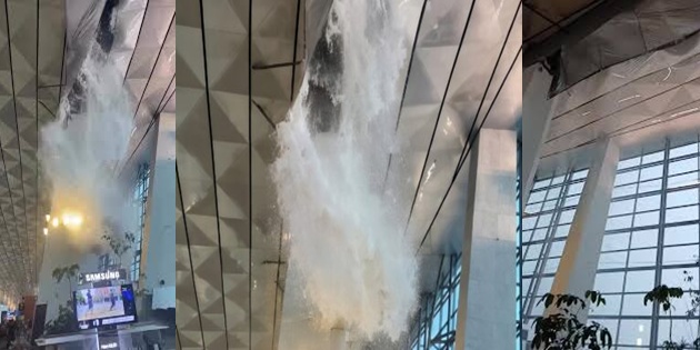 Havalimanının Çatısı Aşırı Yağışa Dayanamadı Yolcular Panikle Kaçıştılar